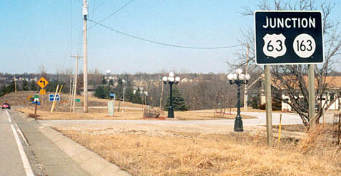 Iowa - U.S. Highway 63 and State Highway 163 sign.