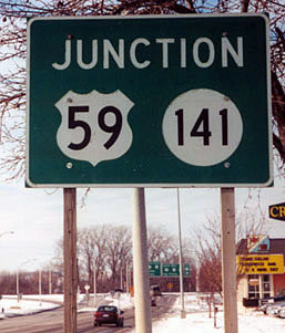 Iowa - State Highway 141 and U.S. Highway 59 sign.