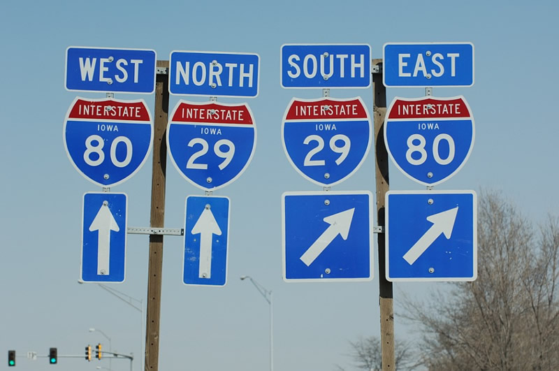 Iowa - Interstate 80 and Interstate 29 sign.