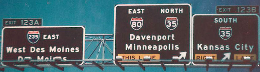 Iowa - Interstate 35, Interstate 80, and Interstate 235 sign.