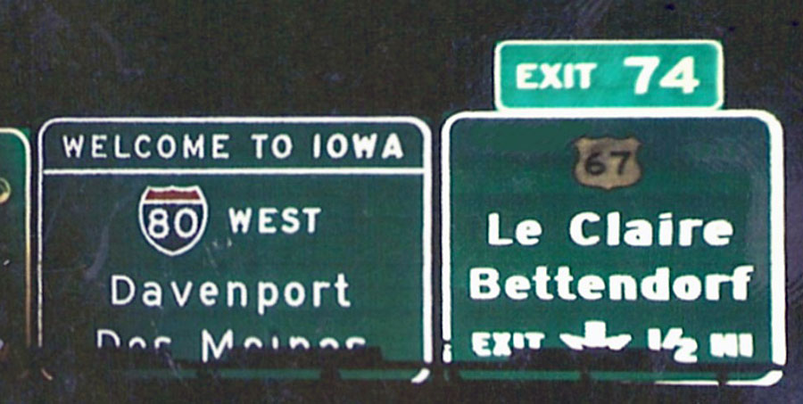 Iowa - U.S. Highway 67 and Interstate 80 sign.