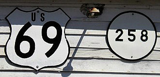 Iowa - State Highway 258 and U.S. Highway 69 sign.