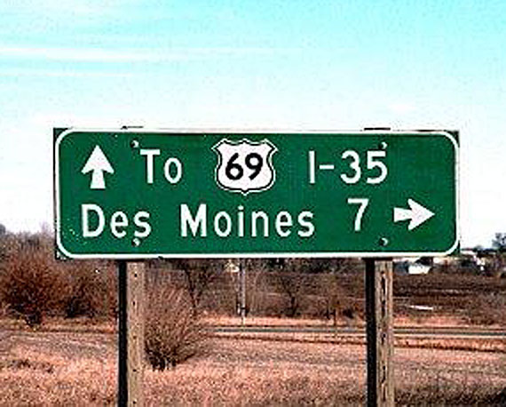 Iowa U.S. Highway 69 sign.
