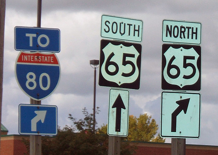 Iowa - U.S. Highway 65 and Interstate 80 sign.