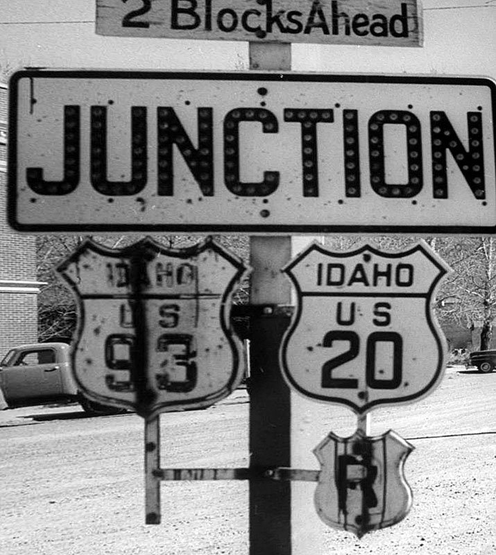 Idaho -  998, U.S. Highway 93, and U.S. Highway 20 sign.