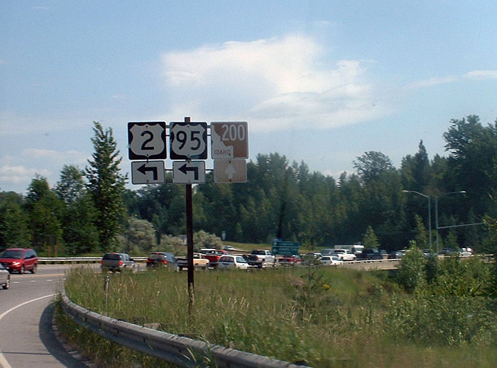 Idaho - scenic state highway 200, U.S. Highway 95, and U.S. Highway 2 sign.