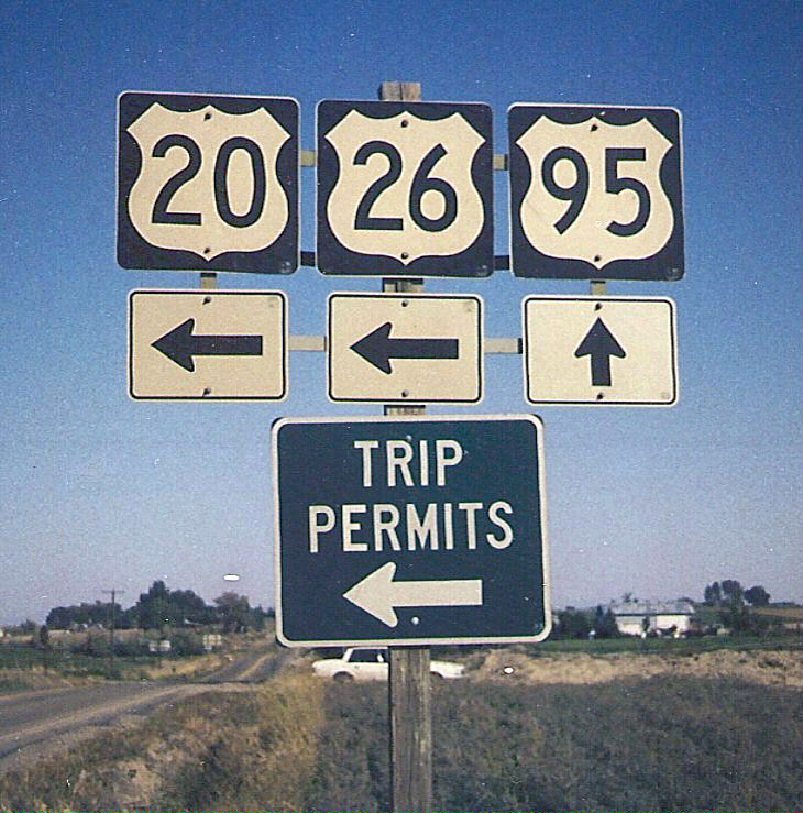 Idaho - U.S. Highway 95, U.S. Highway 26, and U.S. Highway 20 sign.