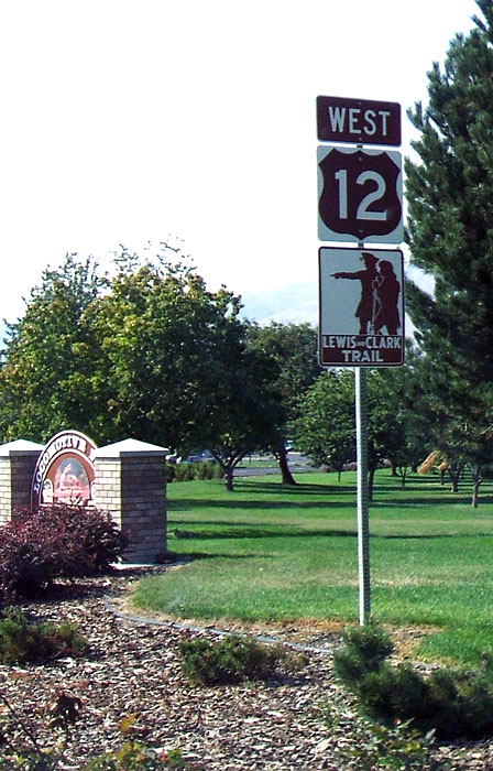 Idaho - Lewis and Clark Trail and scenic U. S. highway 12 sign.