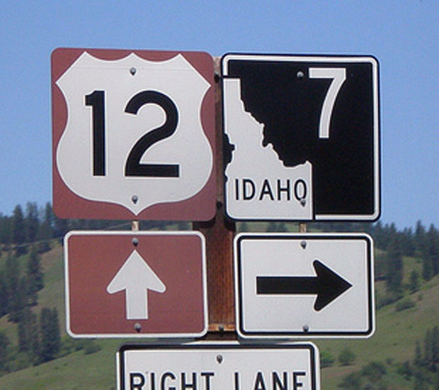 Idaho - State Highway 7 and scenic U. S. highway 12 sign.