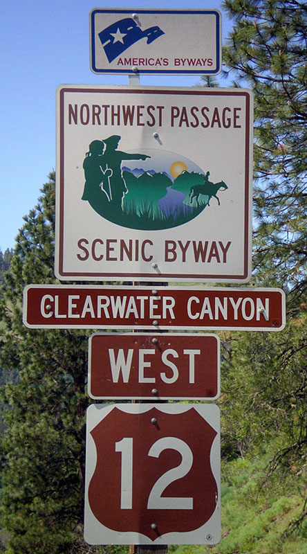 Idaho - Northwest Passage Scenic Byway and scenic U. S. highway 12 sign.