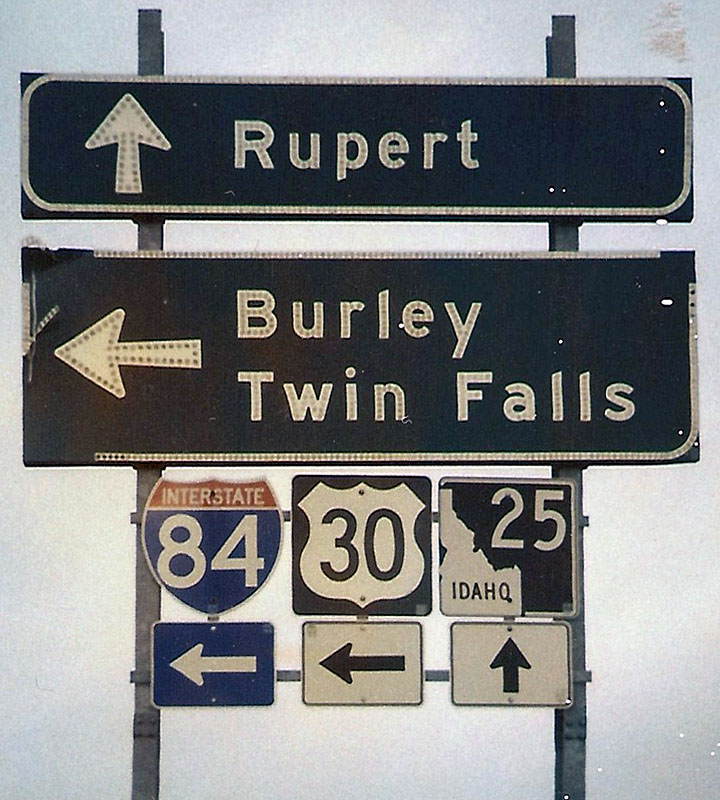 Idaho - State Highway 25, U.S. Highway 30, and Interstate 84 sign.