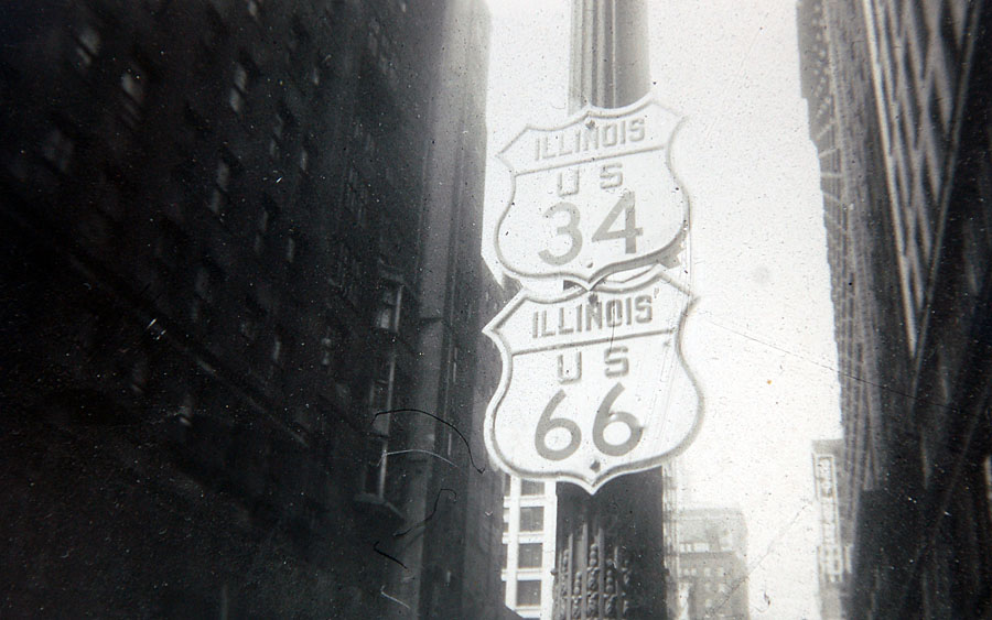 Illinois - U.S. Highway 66 and U.S. Highway 34 sign.