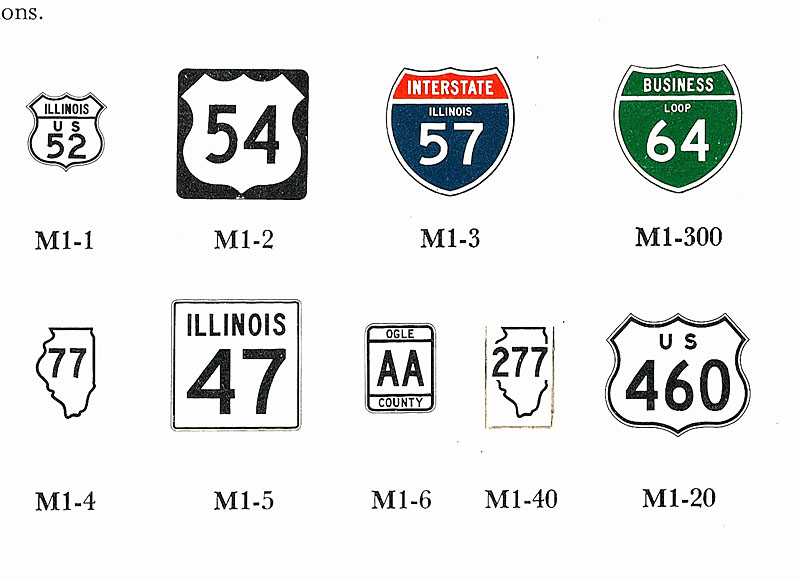 Illinois - U.S. Highway 66, U.S. Highway 51, State Highway 29, U.S. Highway 460, State Highway 277, Ogle County route AA, State Highway 47, State Highway 77, business loop 64, Interstate 57, U.S. Highway 54, and U.S. Highway 52 sign.