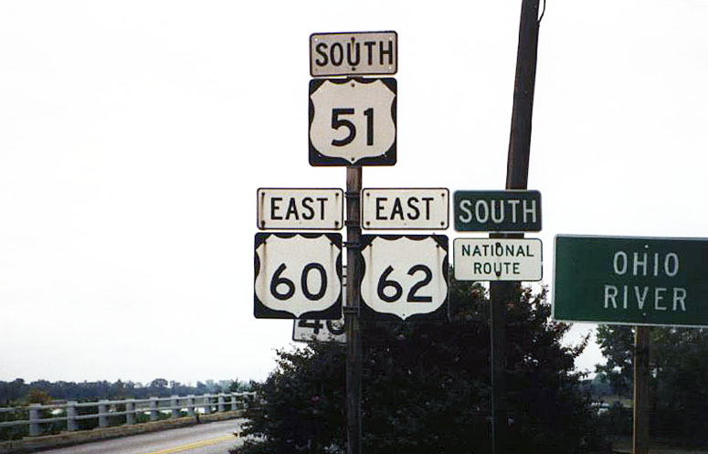 Illinois - U.S. Highway 62, U.S. Highway 60, and U.S. Highway 51 sign.