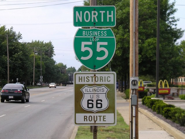Illinois - business loop 55 and U.S. Highway 66 sign.