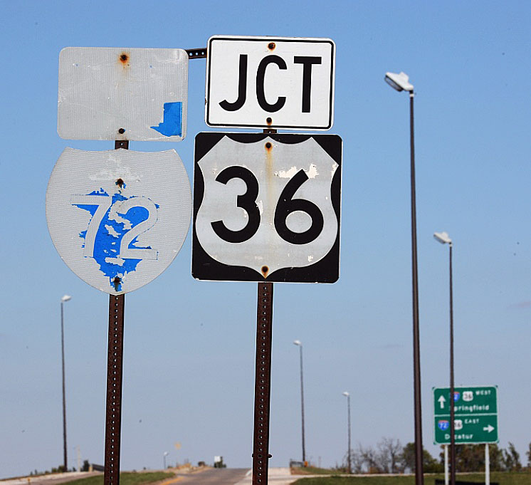 Illinois - U.S. Highway 36 and Interstate 72 sign.