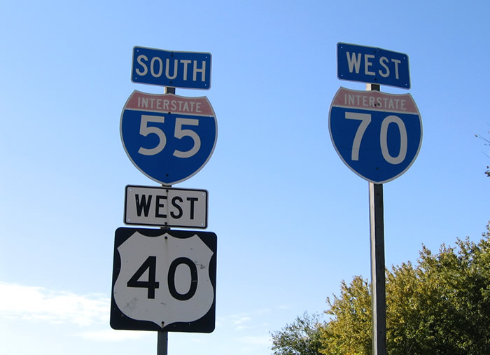 Illinois - Interstate 55, Interstate 70, and U.S. Highway 40 sign.