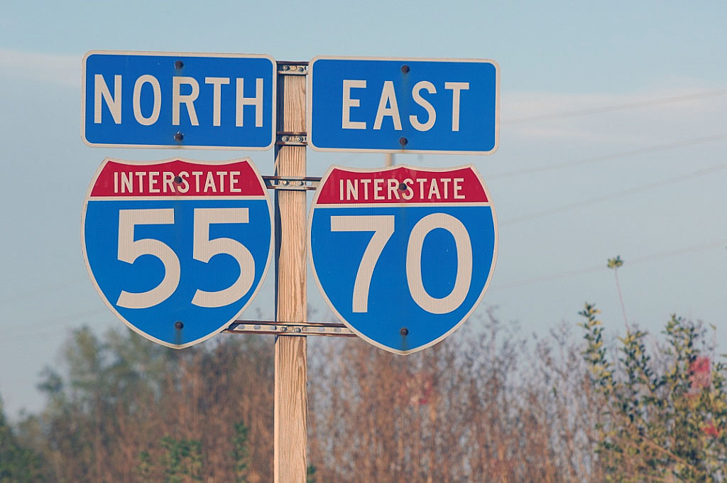 Illinois - Interstate 55 and Interstate 70 sign.