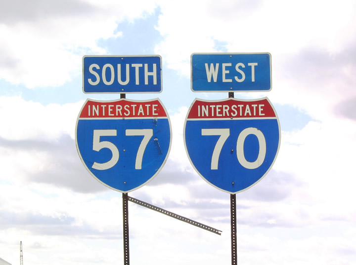 Illinois - Interstate 70 and Interstate 57 sign.