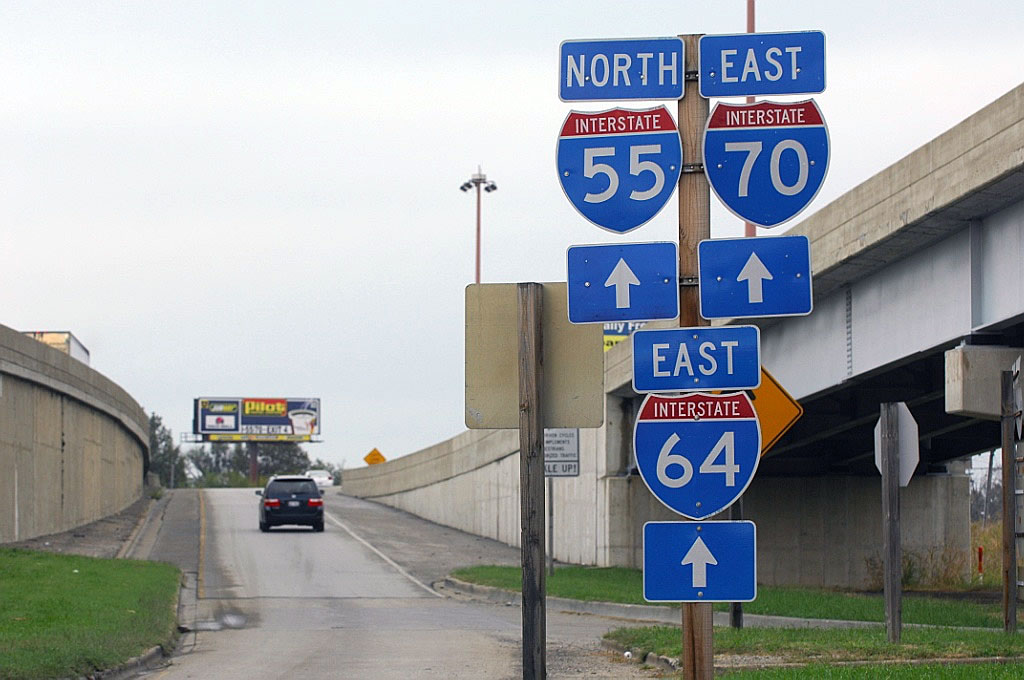 Illinois - Interstate 70, Interstate 55, and Interstate 64 sign.