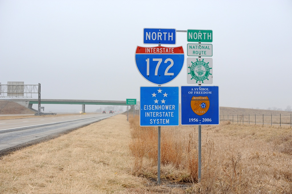 Illinois - Great River Road and Interstate 172 sign.