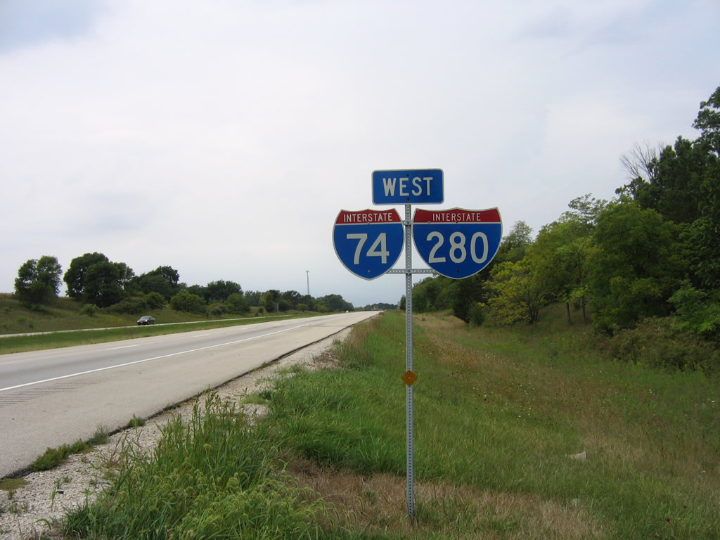 Illinois - Interstate 74 and Interstate 280 sign.