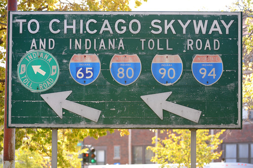 Indiana - Interstate 65, Interstate 80, Interstate 94, Interstate 90, and  80 sign.
