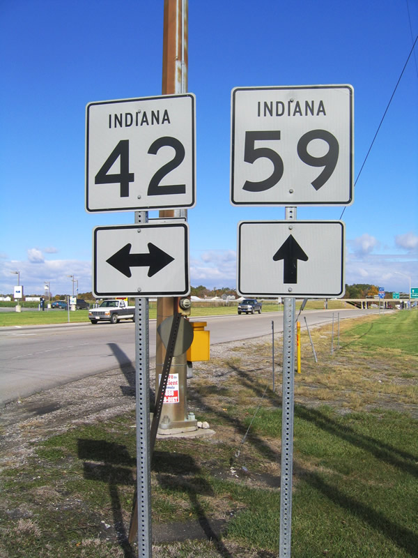Indiana - State Highway 42 and State Highway 59 sign.