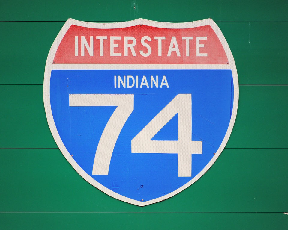 Indiana Interstate 74 sign.