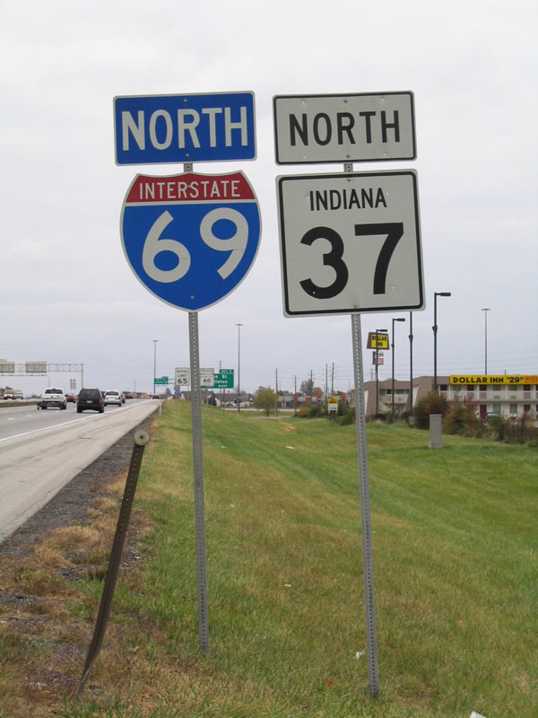 Indiana - Interstate 69 and State Highway 37 sign.