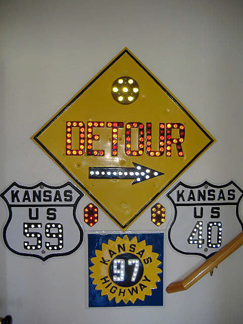 Kansas - State Highway 97, U.S. Highway 40, and U.S. Highway 59 sign.