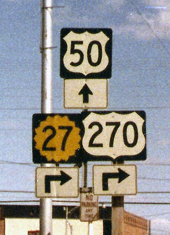 Kansas - Interstate 70, State Highway 177, State Highway 18, U.S. Highway 270, State Highway 27, and U.S. Highway 50 sign.