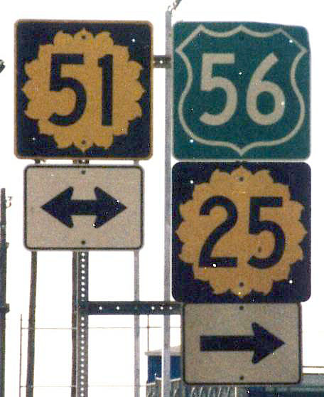 Kansas - State Highway 25, State Highway 51, and U.S. Highway 56 sign.
