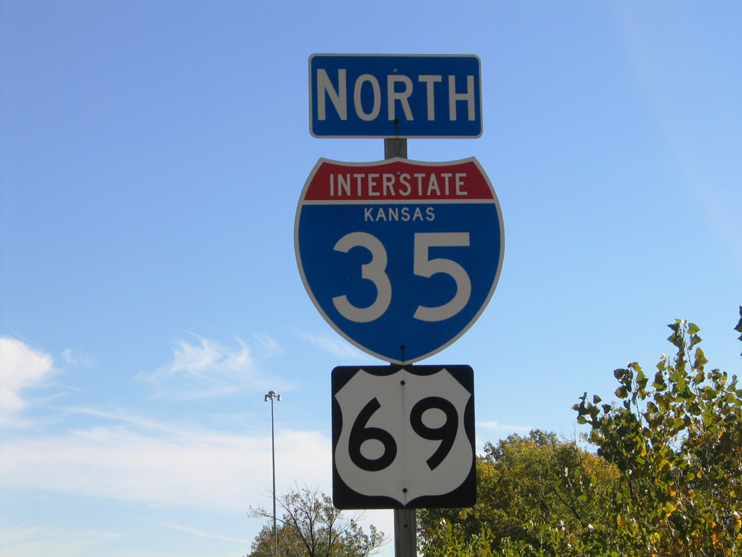 Kansas - Interstate 35 and U.S. Highway 69 sign.
