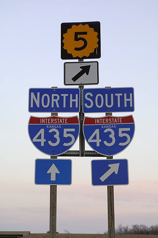 Kansas - Interstate 435 and State Highway 5 sign.
