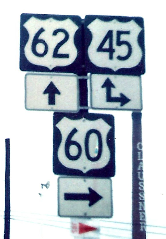 Kentucky - U.S. Highway 60, U.S. Highway 62, and U.S. Highway 45 sign.