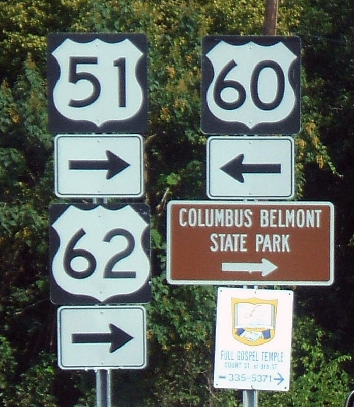Kentucky - U.S. Highway 62, U.S. Highway 60, and U.S. Highway 51 sign.