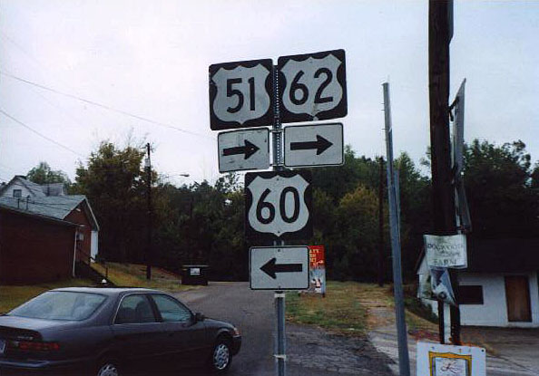 Kentucky - U.S. Highway 60, U.S. Highway 62, and U.S. Highway 51 sign.