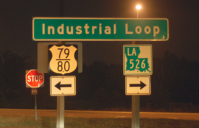 Louisiana - State Highway 526 and U.S. Highway 79 sign.