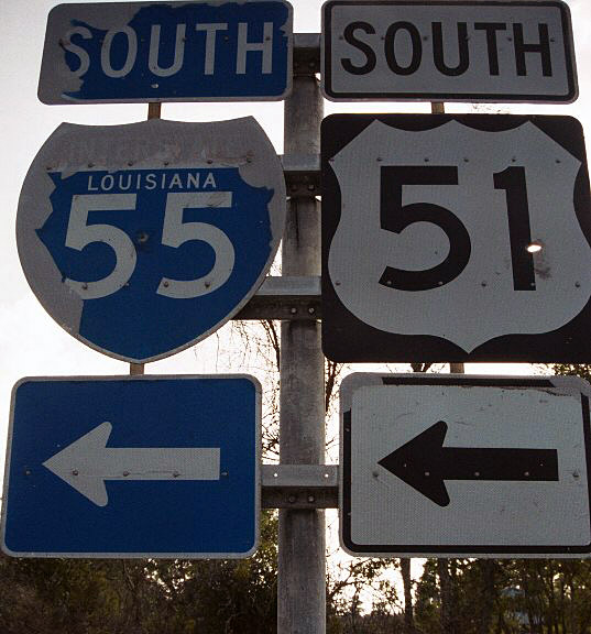 Louisiana - Interstate 55 and U.S. Highway 51 sign.