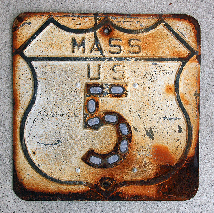 Massachusetts U.S. Highway 5 sign.