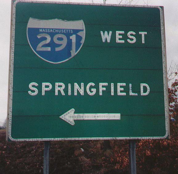 Massachusetts Interstate 291 sign.