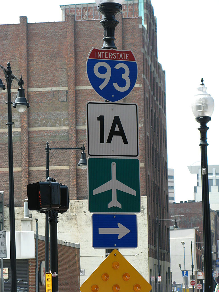Massachusetts - Interstate 93 and State Highway 1 sign.