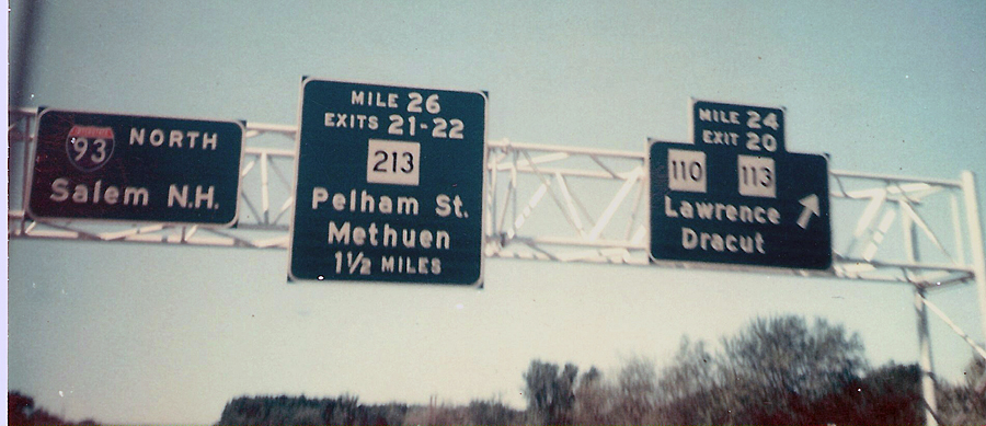 Massachusetts - State Highway 113, State Highway 110, State Highway 213, and Interstate 93 sign.