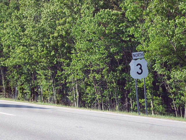 Massachusetts U.S. Highway 3 sign.