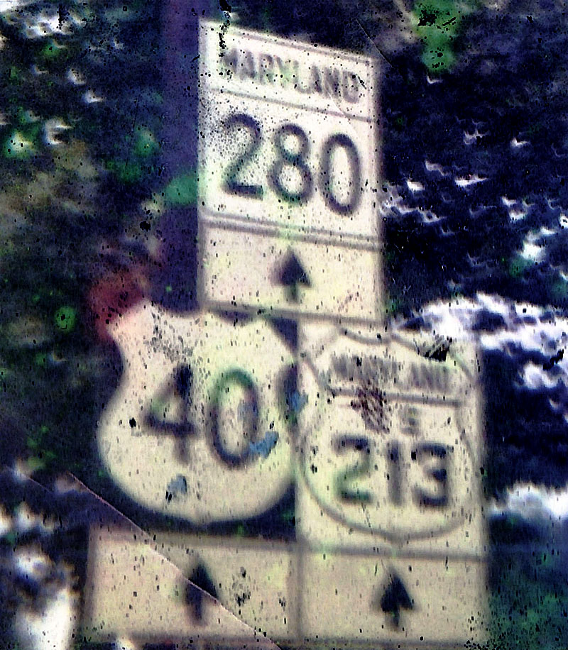 Maryland - State Highway 280, U.S. Highway 213, and U.S. Highway 40 sign.