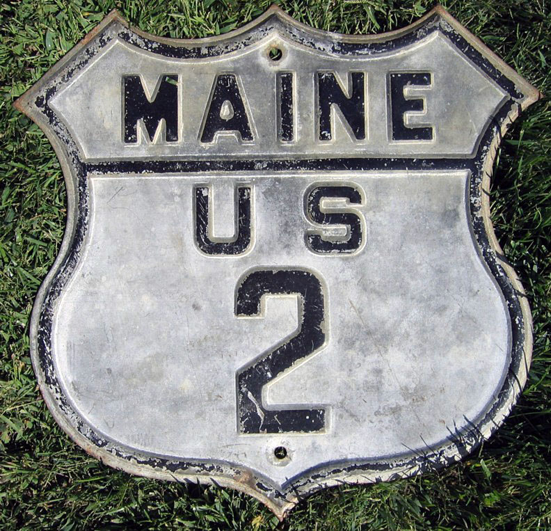 Maine U.S. Highway 2 sign.