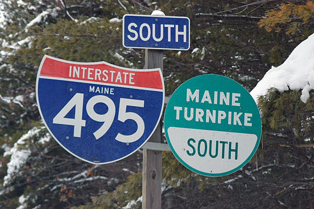 Maine - Interstate 495 and Maine Turnpike sign.