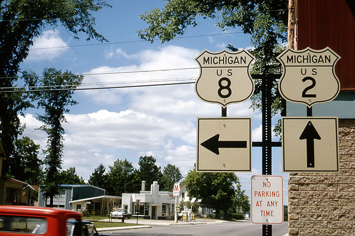 Michigan - U.S. Highway 2 and U.S. Highway 8 sign.