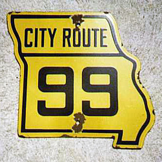 Missouri city route state highway 99 sign.